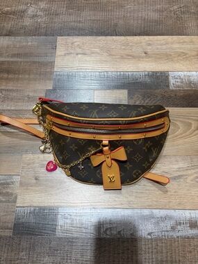 Brown Monogram Canvas Belt Bag with Hot Pink Trim